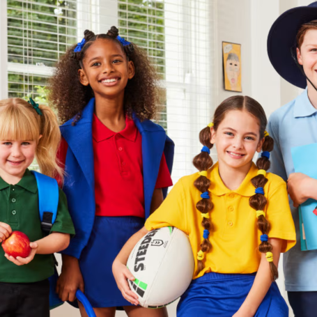 School kids all wearing different uniforms